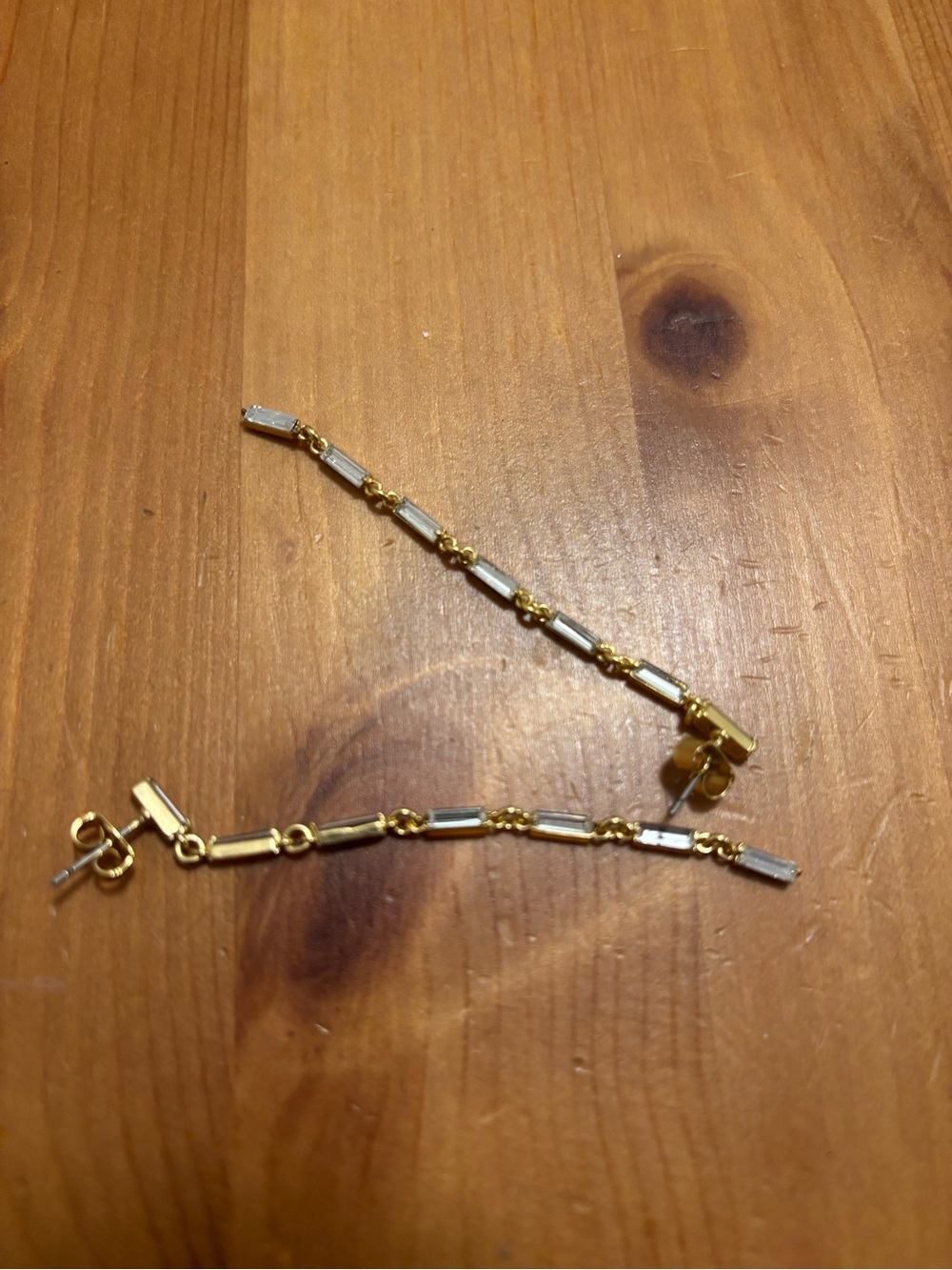Gold Tone Baguette Crystal Linear Drop Earrings